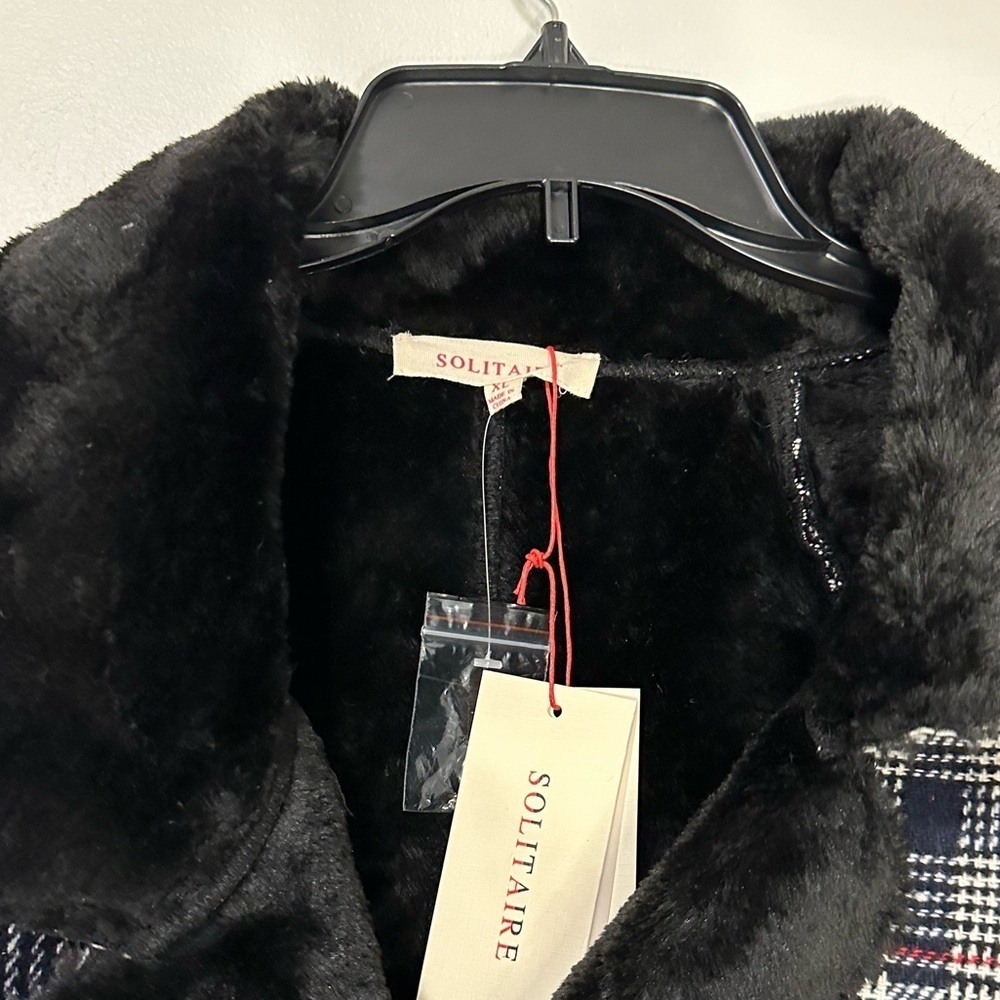 Solitaire Twill & Faux Fur Convertible Faux Sherpa Lined Pocket Jacket Belt Coat - Picture 2 of 7